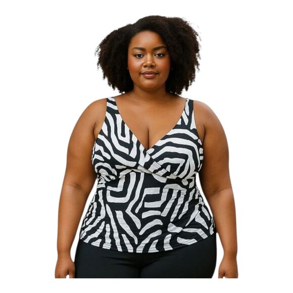 Bal Harbour Crossover Tankini Top Zebra Print Black White Plus Size 3X NEW WT - Picture 1 of 12